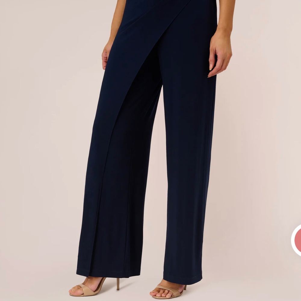 NEW Adriana Papell Beaded One Shoulder Matte Jersey Navy Jumpsuit Size 4 - Picture 4 of 16